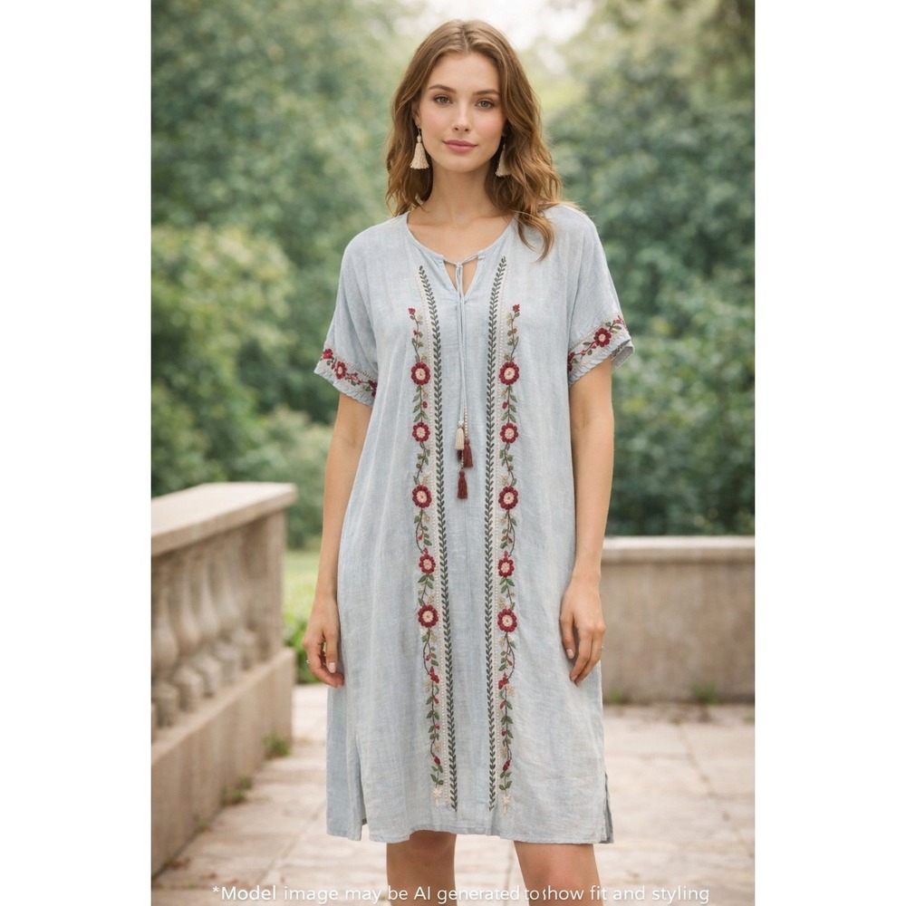 Orange‎ Creek Embroidered Rayon Linen Tunic Dress Womens Large
